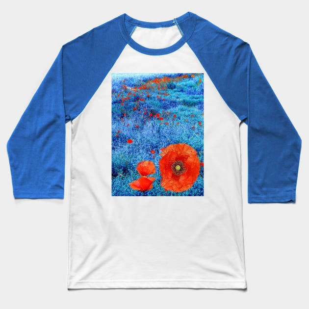 Blue Field Poppies Baseball T-Shirt by danieljanda